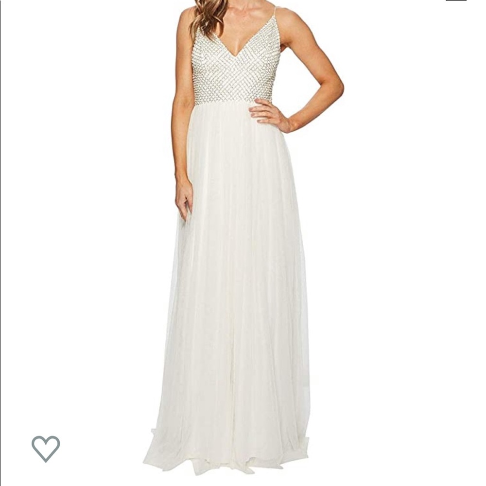 Adrianna Papell Bead Bodice Gown Mesh Ball Skirt